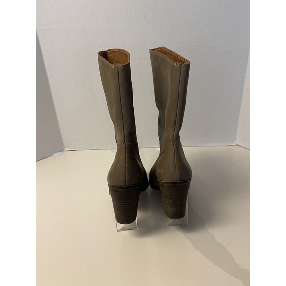 Lucky Brand Embrleigh Taupe Grey Leather Heeled Boots Womens 8.5 Midcalf Slip On - Picture 3 of 6